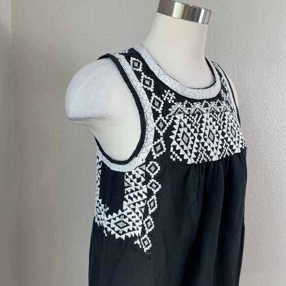 Lucky Brand Womens Medium Black Embroidered Sleeveless Mini Dress Linen Blend - Picture 3 of 12
